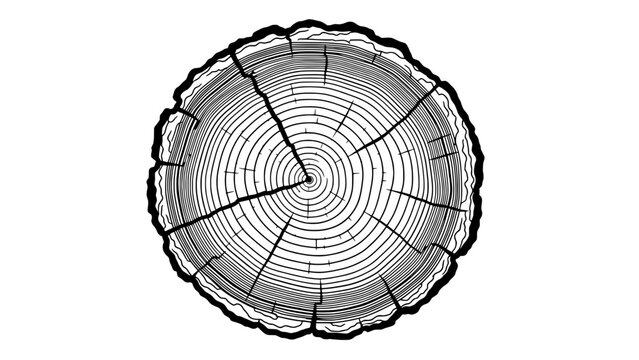 Detailed illustration of a cracked tree stump viewed from the top in a clean environment