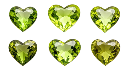 Green heart-shaped gems, valentines love jewelry, isolated on transparent background