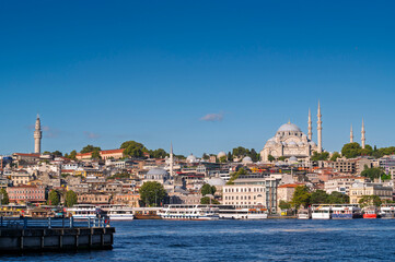 Naklejka premium Istanbul city of blue sky citycape is beautiful scenery of summer with lifestyle travel, tourism and vacation in Istanbul town buildings .Turkey.