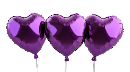 Purple heart balloons valentine love decoration isolated on transparent background