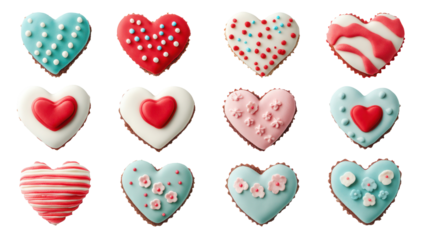 Valentine heart-shaped cookies on transparent background