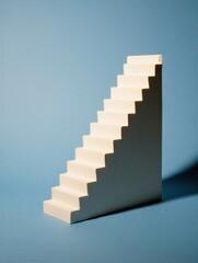 A minimalist white staircase stands against a soft blue background, creating a modern and clean aesthetic. Ideal for concepts of progress and elevation.