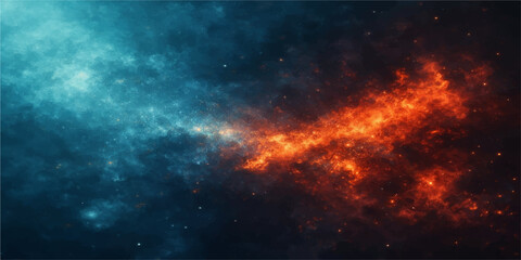 An abstract dark night sky background featuring a bright blue nebula and shimmering stars across a vast cosmic galaxy universe texture © MdShakibAhamed