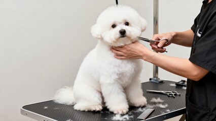 Dog grooming session
