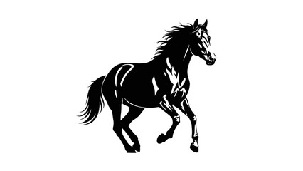 Obraz premium Energetic Black Silhouette of a Galloping Horse, Running Movement on Isolated White Background