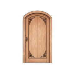 Arched wooden door with decorative elements