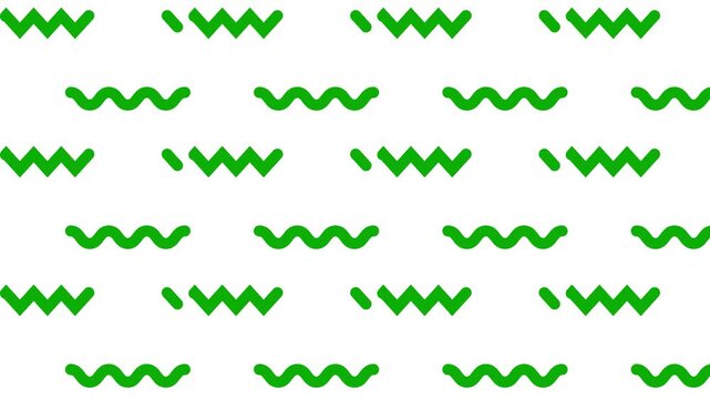 Animated green decorative wavy lines is drawn. Linear pattern background. Looped video. Vector illustration isolated on white background.
