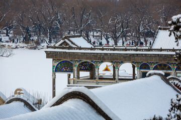 Marble Boat snowscape at the Summer Palace, Beijing, China