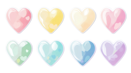 Colorful valentine hearts, love icons, isolated on transparent background