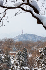 Yufeng Pagoda on Yuquan Mountain after snow, Beijing, China