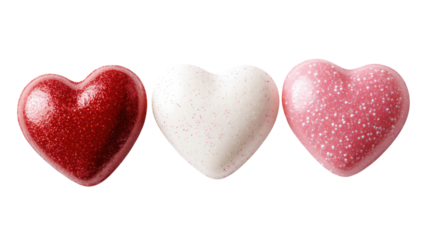 Valentine's day hearts, love symbols, glittery hearts on transparent background