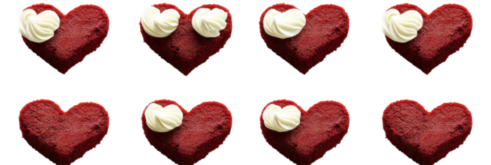 Delicious valentine's red velvet heart cakes on transparent background