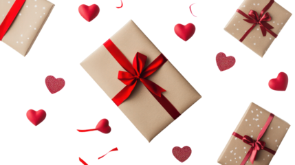 Valentine's day gifts with hearts on transparent background