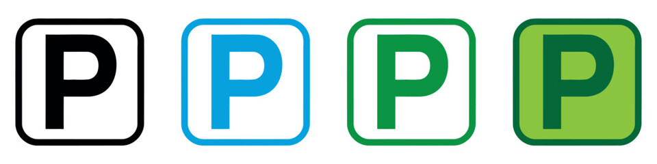 Parking sign icons in various colors for vehicle designation and traffic guidance