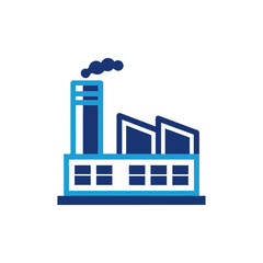 Industrial factory with smokestack isolated on transparent background