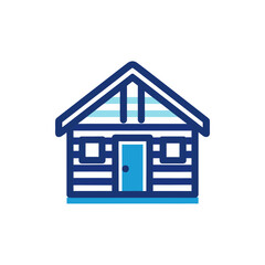 Illustrated house with blue accents isolated on transparent background