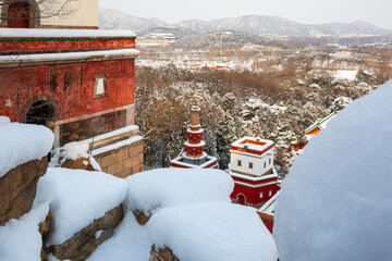 Four Great Regions ancient architecture after snow at the Summer Palace, Beijing, China