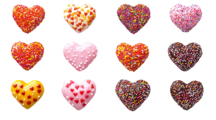 Colorful valentine's heart donuts isolated on transparent background