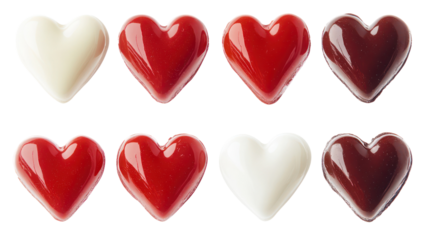 Colorful valentine's day hearts, love symbols on transparent background