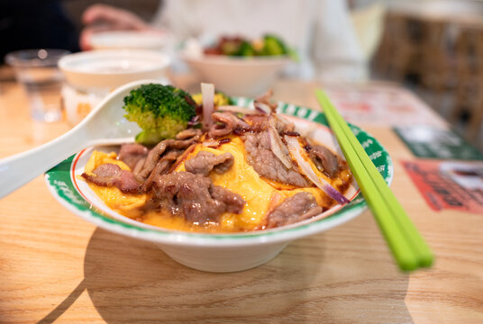 Guangzhou, China, 1 December 2025: A typical Japanese gyudon (beef bowl)