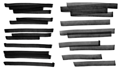 Black Hand-Drawn Horizontal Scribble Line Illustration Set Isolated on Transparent Background