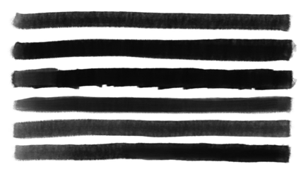 Black Hand-Drawn Horizontal Scribble Line Illustration Set Isolated on Transparent Background