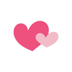 Overlaping duo heart icon vector. Two overlapping hearts one smaller  in pink tones. friendly vector ideal for couples, family, and sticker designs.