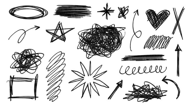 set of hand drawn scribbles