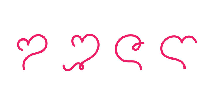 Curly line heart pair vector. Minimal curly line hearts forming elegant outlines. decorative love line icons.
