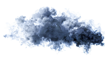 Abstract blue watercolor background with wispy smoke and winter clouds creates a light texture of steam and fog isolated on white paper