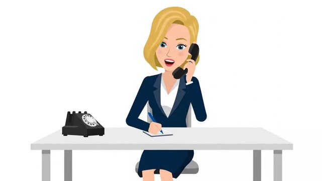 15. Full-body 2D animated receptionist answering phone and taking notes, minimal hand and head movem