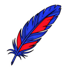Stylized Feather Red Blue Black Isolated