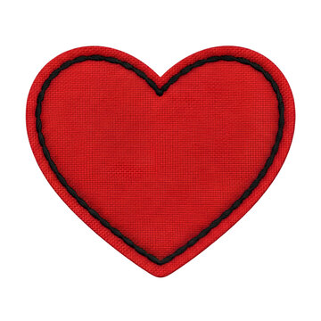 Red Heart Patch with Black Stitching on Transparent Background valentain