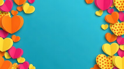 Obraz premium Colorful heart shaped frame on blue background for valentine's day greeting