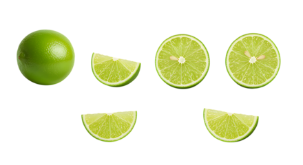 Lime fruit in various slices isolated on white