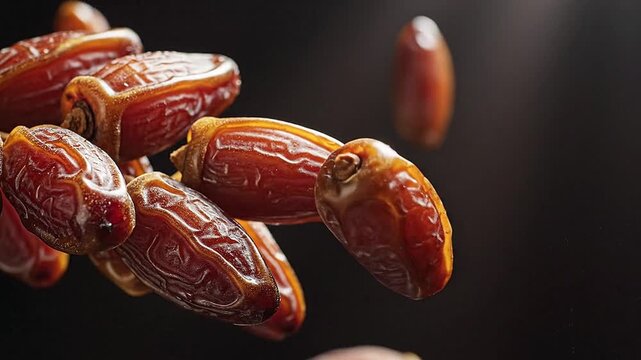 dates are falling on dark surface