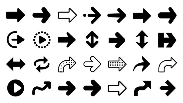 Set of directional arrows icon set isolated on transparent background illustration