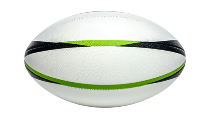 A white oblong ball with black and green curved stripes, isolated on black