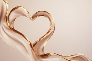 luxury heart shaped ribbon with gold metallic and soft pink color valentine background