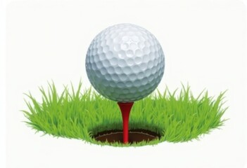 A Golf Ball Teed Up on a Green Grass Surface Ready for Play