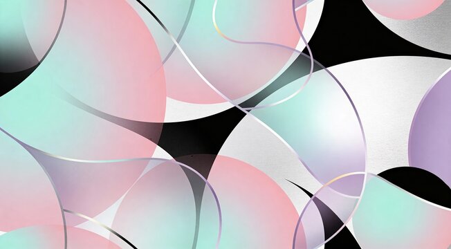 Modern abstract background with fluid pastel circles and silver lines - Powered by Adobe