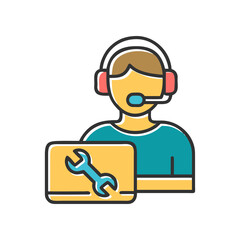 Obraz premium Vector customer support icon with headset and laptop