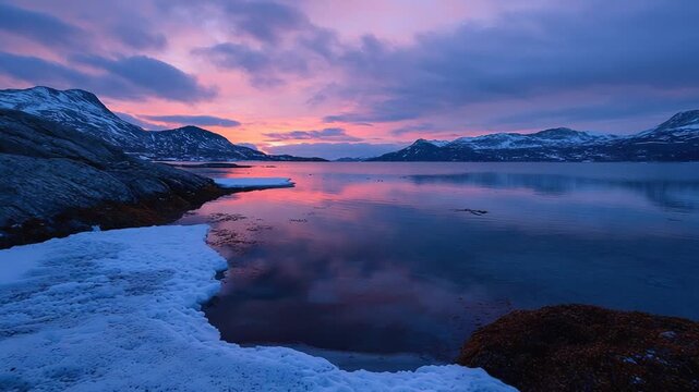 nuuk fjord, greenland landscape, golden hour