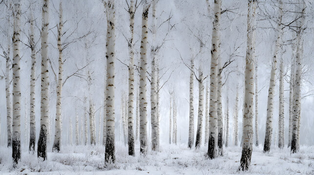 4K Serene winter forest with snowcovered birch trees creating a tranquil and cold natural landscape image