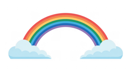 Colorful Rainbow with Clouds vibrant isolated on a transparent background