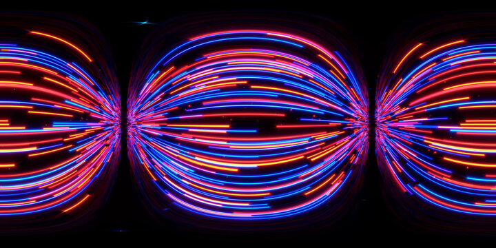 HDRI. Glowing neon lines. Full spherical panorama 360 degrees. 3D render illustration.
