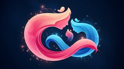 Vibrant pink and blue swirling abstract art design