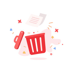Delete File Icon Flat Vector Illustration. Trash Bin Remove Document Symbol. Data Deletion Error Action Modern Minimal Design