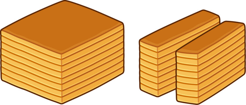 Kue lapis legit or spekkoek, traditional Indonesian layer cake drawing. Cartoon vector illustration.