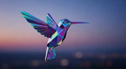 Geometric Hummingbird Flying Dusk Sky